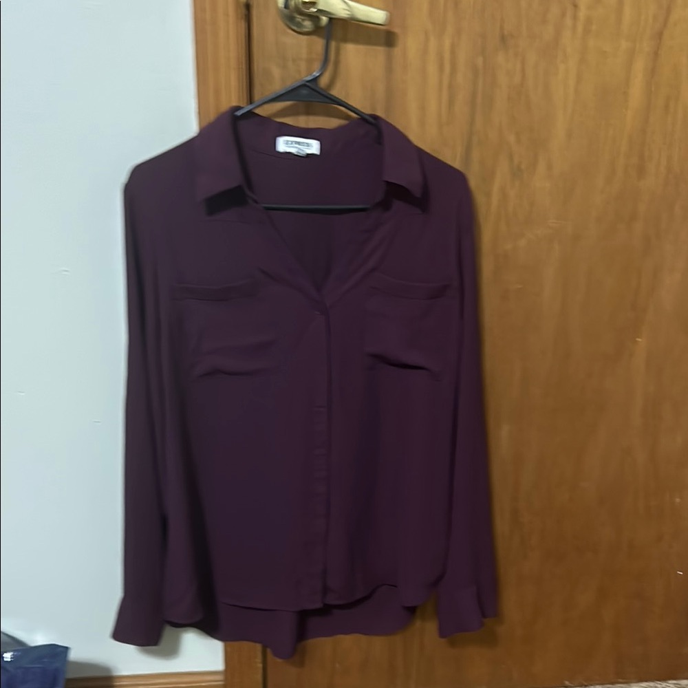 Express Purple Button Down Shirt with Notched Collar